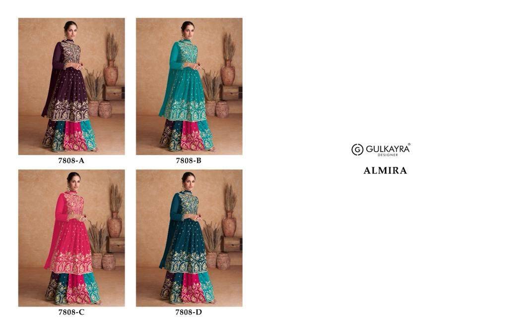 Almira By Gulkayra Designer 7808-A To 7808-D Series Designer Sharara Suits Collection Beautiful Stylish Fancy Colorful Party Wear & Occasional Wear Georgette Embroidered Dresses At Wholesale Price