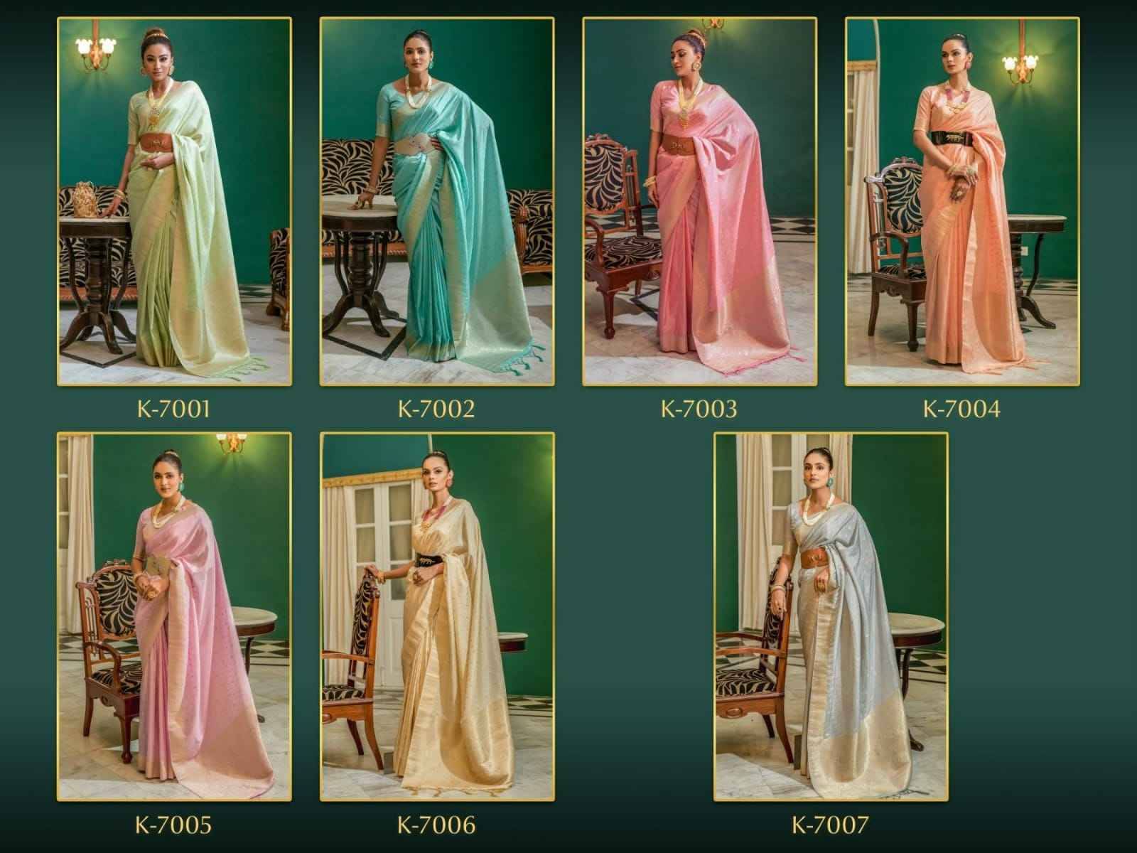 Soch By Kira 7001 To 7007 Series Indian Traditional Wear Collection Beautiful Stylish Fancy Colorful Party Wear & Occasional Wear Soft Silk Sarees At Wholesale Price