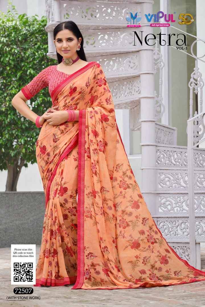 Netra Vol-3 By Vipul Fashion 72504 To 72515 Series Indian Traditional Wear Collection Beautiful Stylish Fancy Colorful Party Wear & Occasional Wear Georgette Sarees At Wholesale Price