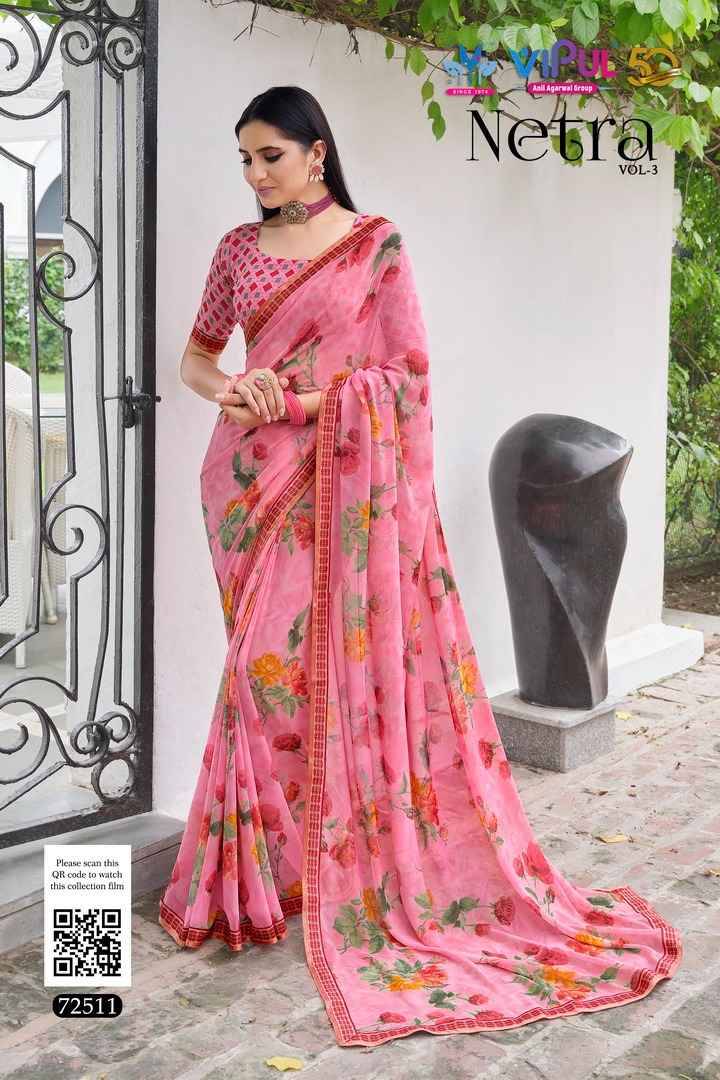Netra Vol-3 By Vipul Fashion 72504 To 72515 Series Indian Traditional Wear Collection Beautiful Stylish Fancy Colorful Party Wear & Occasional Wear Georgette Sarees At Wholesale Price