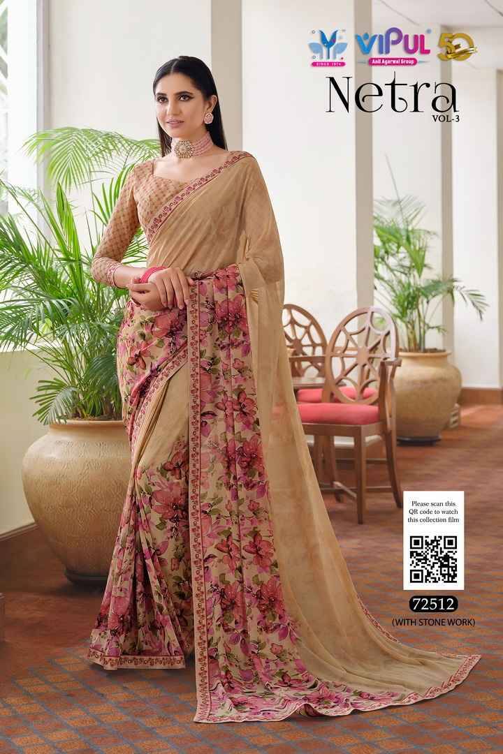 Netra Vol-3 By Vipul Fashion 72504 To 72515 Series Indian Traditional Wear Collection Beautiful Stylish Fancy Colorful Party Wear & Occasional Wear Georgette Sarees At Wholesale Price