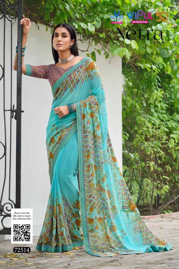 Netra Vol-3 By Vipul Fashion 72504 To 72515 Series Indian Traditional Wear Collection Beautiful Stylish Fancy Colorful Party Wear & Occasional Wear Georgette Sarees At Wholesale Price