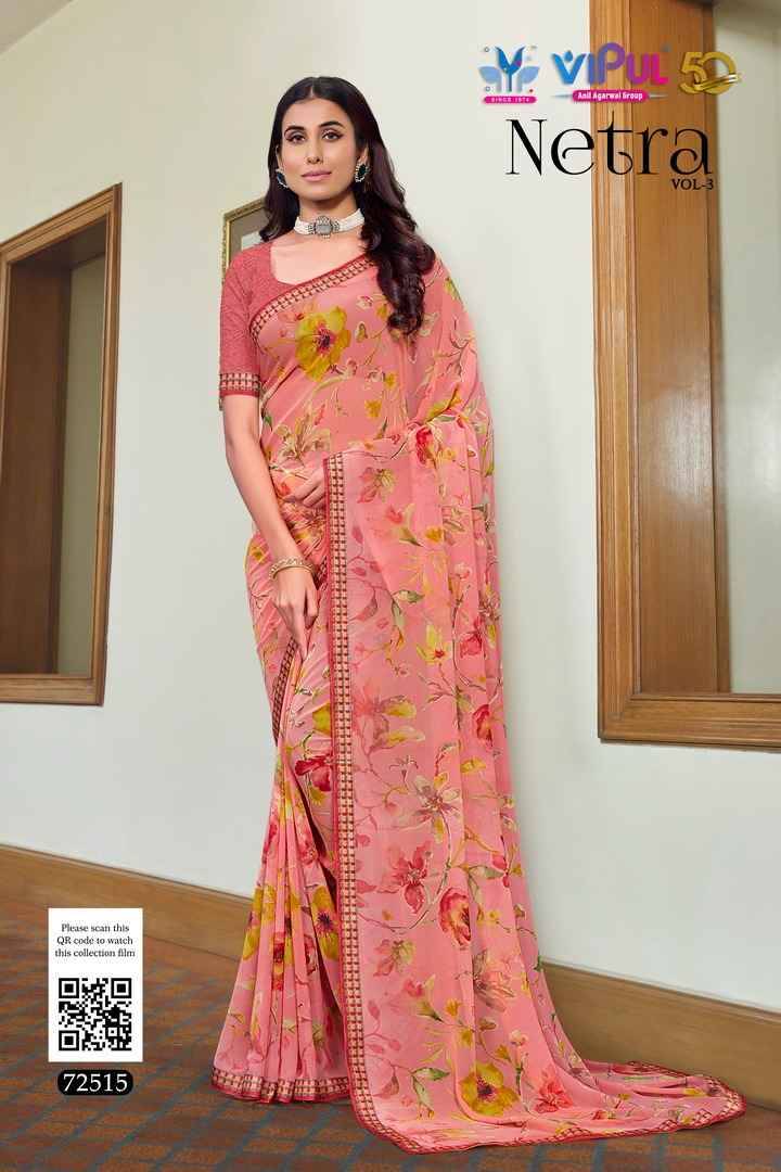Netra Vol-3 By Vipul Fashion 72504 To 72515 Series Indian Traditional Wear Collection Beautiful Stylish Fancy Colorful Party Wear & Occasional Wear Georgette Sarees At Wholesale Price