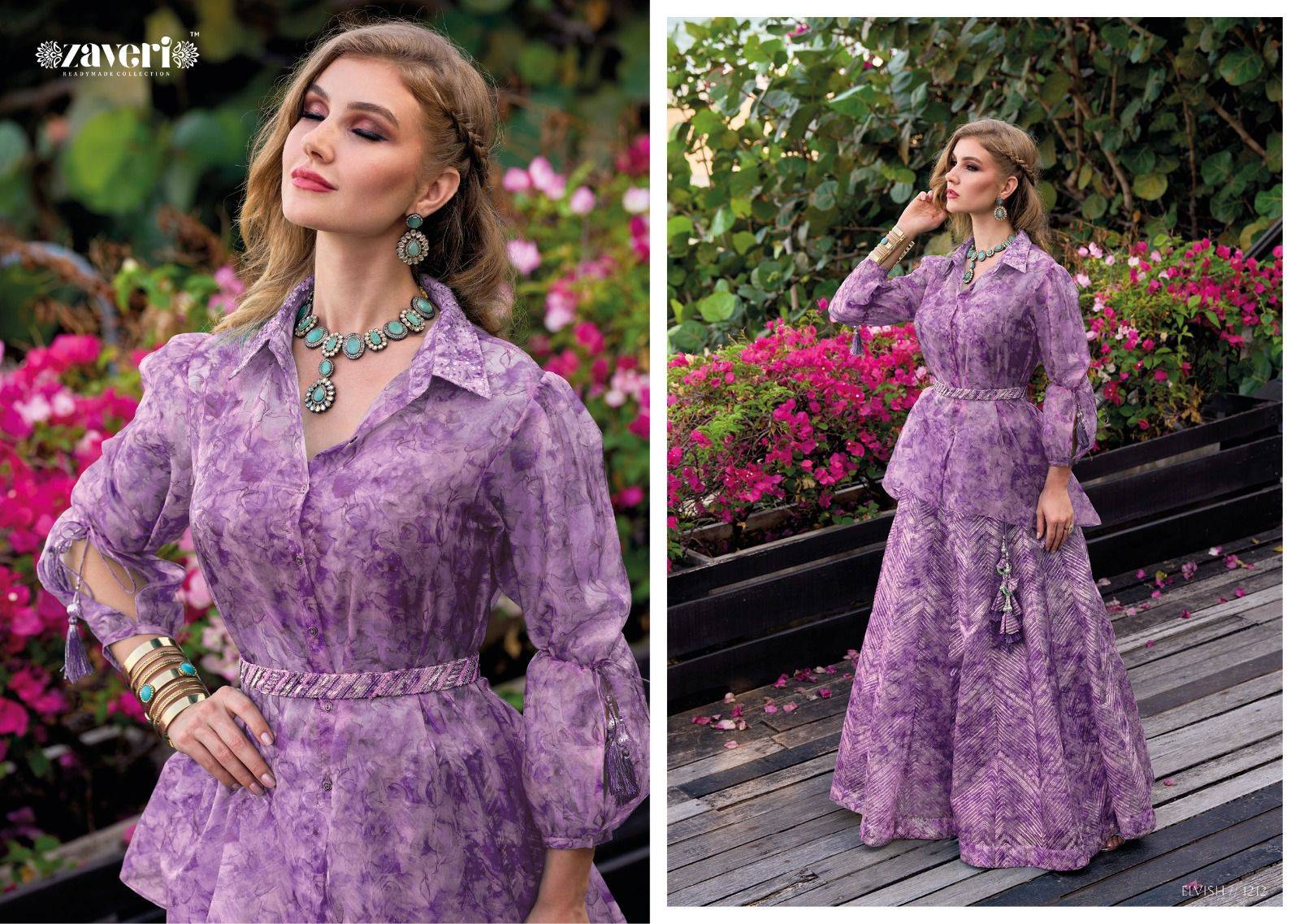 Elvish By Zaveri 1210 To 1213 Series Designer Stylish Fancy Colorful Beautiful Party Wear & Ethnic Wear Collection Organza Silk Tops With Bottom At Wholesale Price