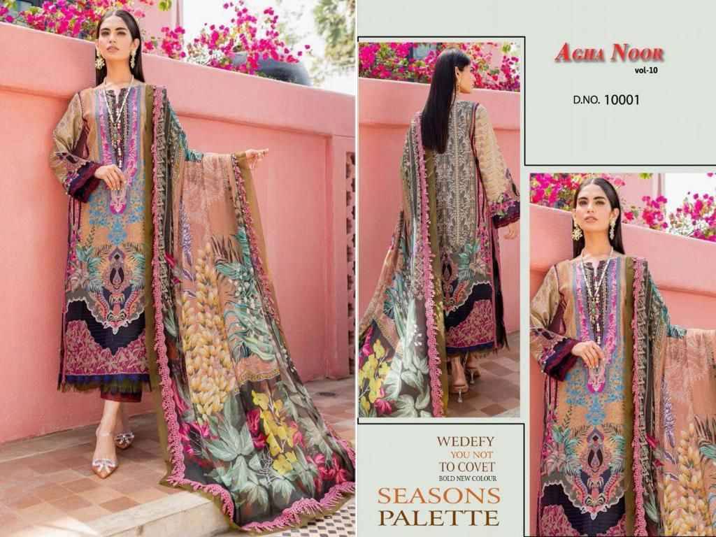 Luxury Lawn Collection Vol-10 By Agha Noor 10001 To 10008 Series Beautiful Pakistani Suits Stylish Fancy Colorful Party Wear & Occasional Wear Heavy Cotton Dresses At Wholesale Price