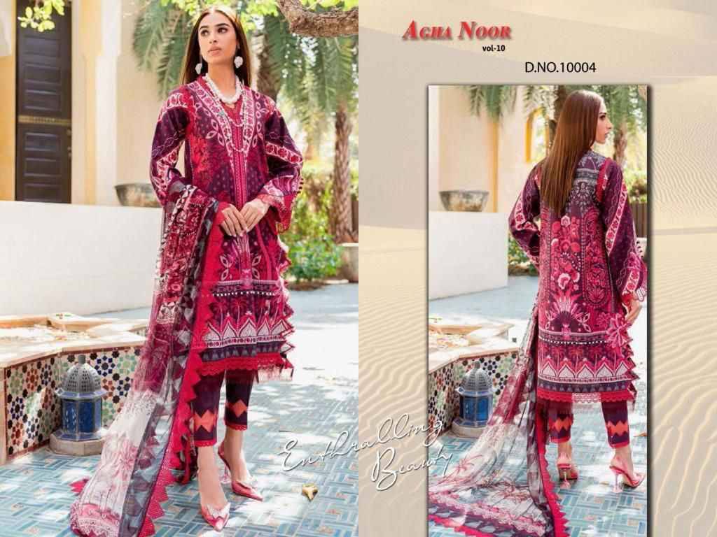 Luxury Lawn Collection Vol-10 By Agha Noor 10001 To 10008 Series Beautiful Pakistani Suits Stylish Fancy Colorful Party Wear & Occasional Wear Heavy Cotton Dresses At Wholesale Price