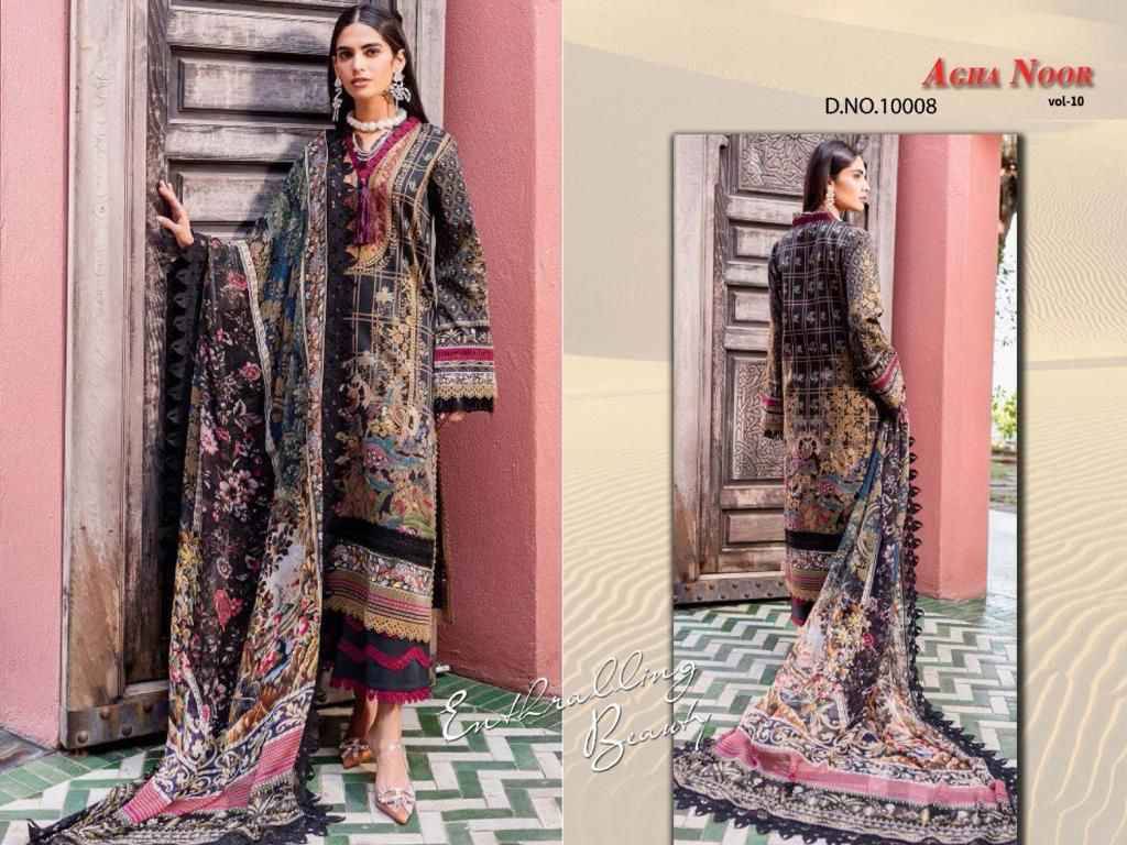 Luxury Lawn Collection Vol-10 By Agha Noor 10001 To 10008 Series Beautiful Pakistani Suits Stylish Fancy Colorful Party Wear & Occasional Wear Heavy Cotton Dresses At Wholesale Price