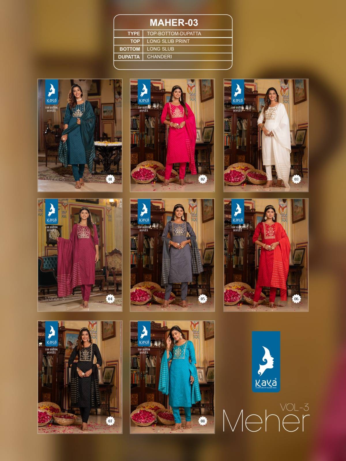 Meher Vol-3 By Kaya 01 To 08 Series Beautiful Festive Suits Colorful Stylish Fancy Casual Wear & Ethnic Wear Pure Silk Dresses At Wholesale Price