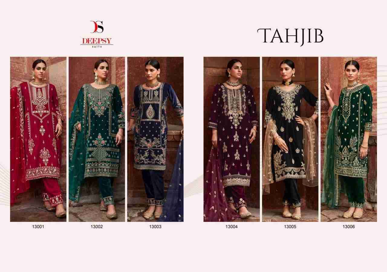Tahjib By Deepsy Suits 13001 To 13006 Series Festive Suits Collection Beautiful Stylish Fancy Colorful Party Wear & Occasional Wear Velvet Embroidered Dresses At Wholesale Price