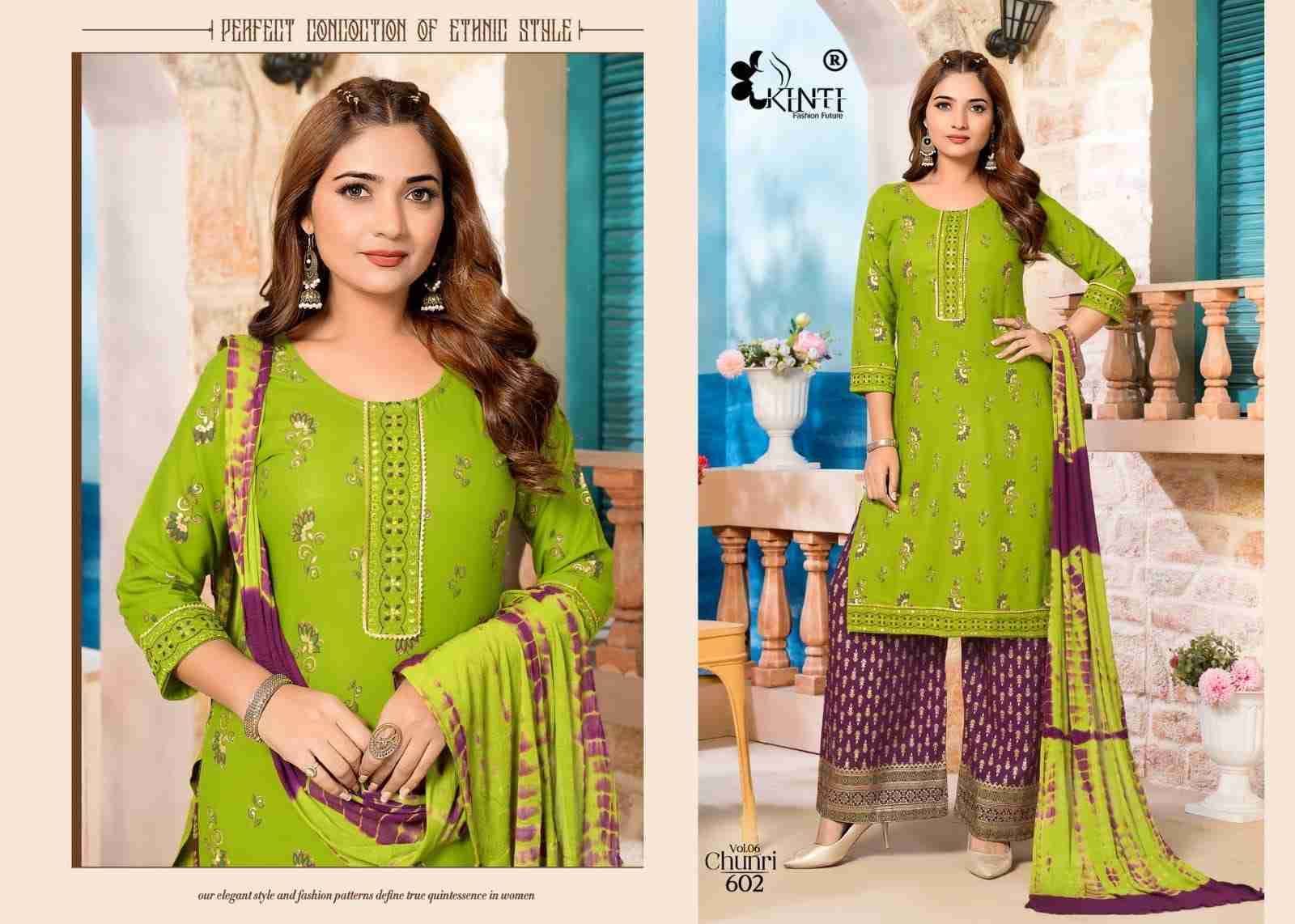 Chunri Vol-6 By Kinti 601 To 606 Series Beautiful Festive Suits Colorful Stylish Fancy Casual Wear & Ethnic Wear Heavy Rayon Dresses At Wholesale Price