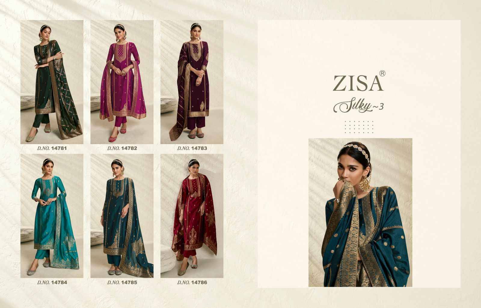 Silky Vol-3 By Zisa 14781 To 14786 Series Beautiful Fetsive Suits Stylish Fancy Colorful Casual Wear & Ethnic Wear Bemberg Silk Jacquard Dresses At Wholesale Price