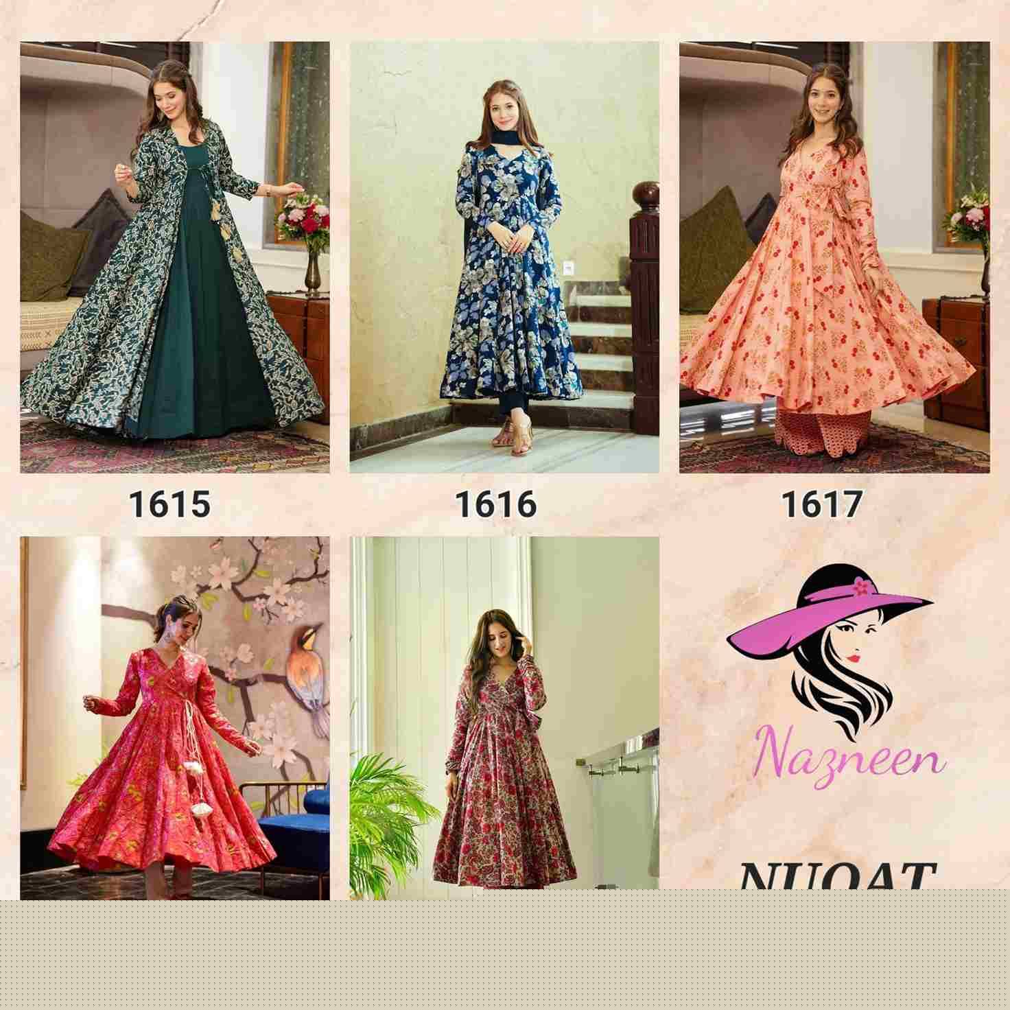 Nuqat By Nazneen 1615 To 1619 Series Beautiful Festive Suits Colorful Stylish Fancy Casual Wear & Ethnic Wear Pure Muslin Dresses At Wholesale Price