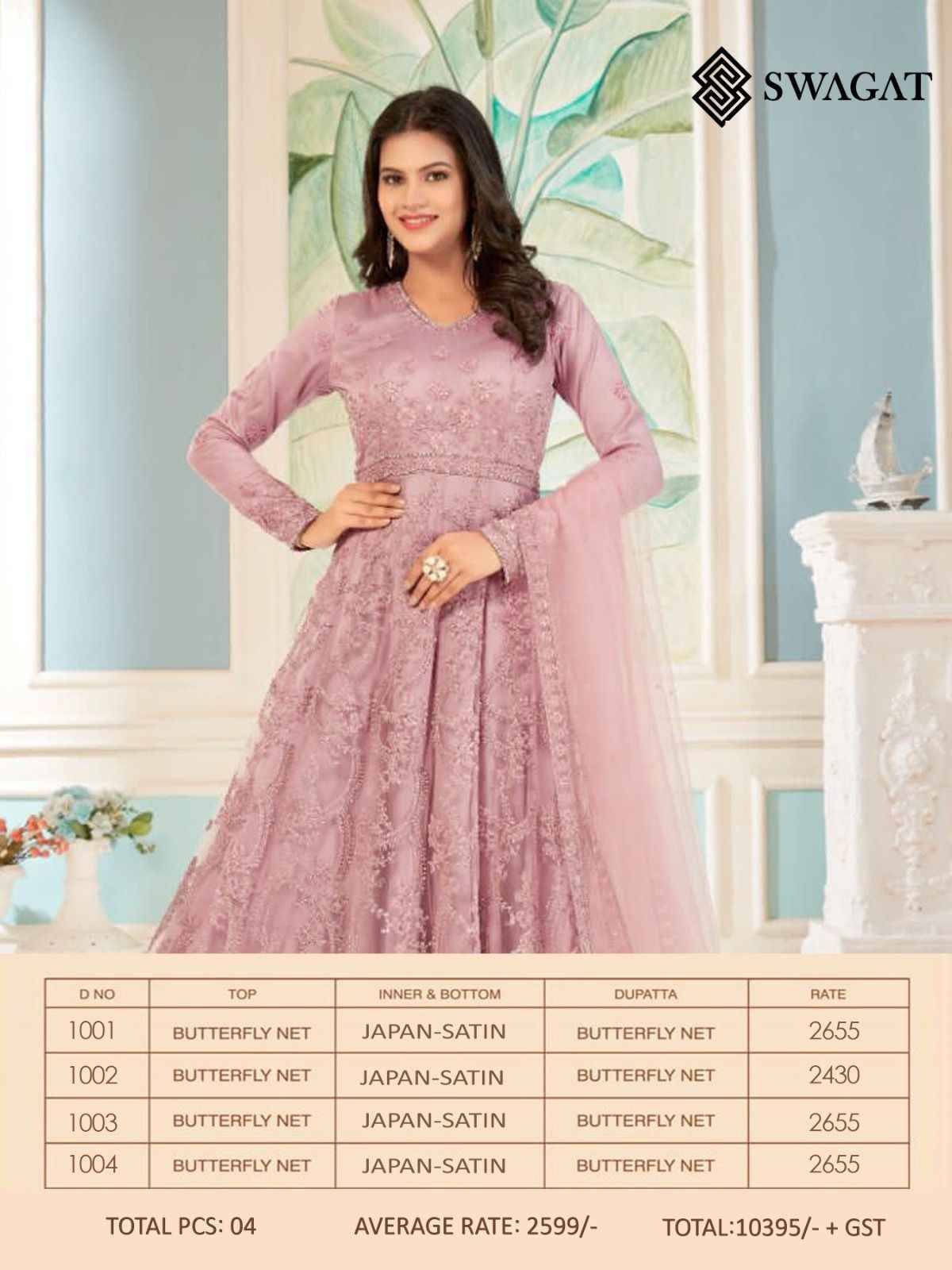 Swagat 1001 Series By Swagat 1001 To 1004 Series Designer Anarkali Suits Collection Beautiful Stylish Fancy Colorful Party Wear & Occasional Wear Net Dresses At Wholesale Price