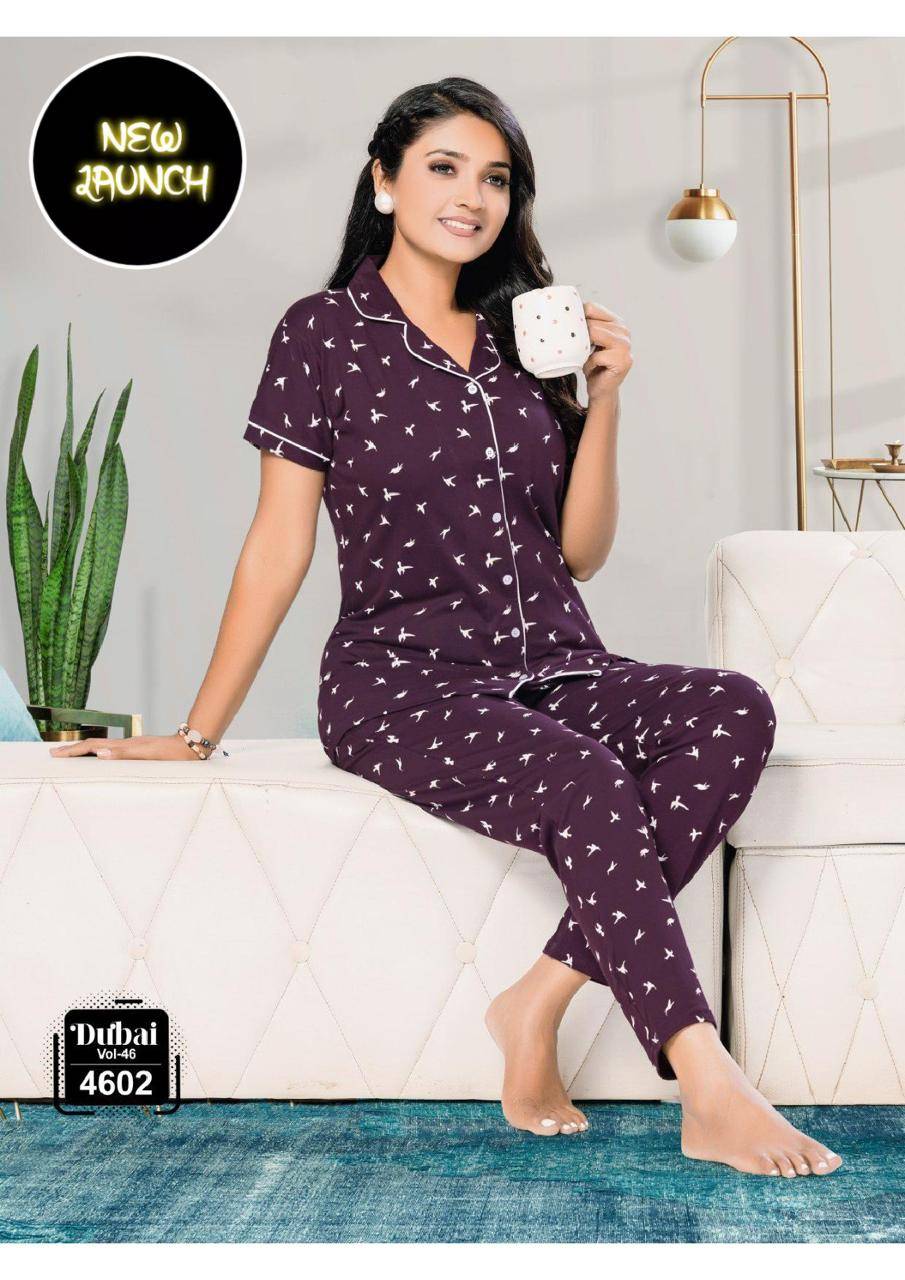 Dubai Vol-46 By Fashion Talk 4601 To 4604 Series Beautiful Stylish Fancy Colorful Casual Wear & Ethnic Wear Hosiery Cotton Night Suits At Wholesale Price