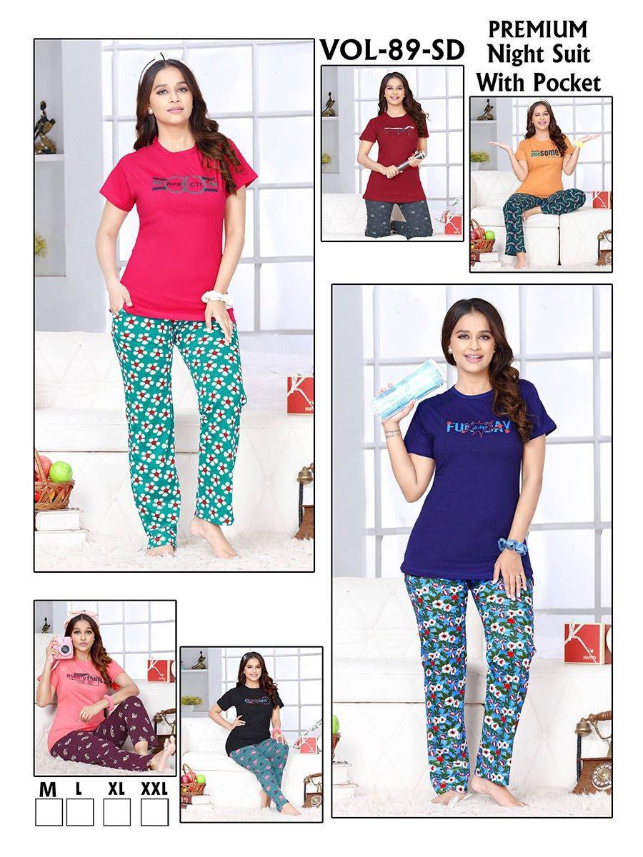 Night Suit Vol-89 By Fashion Talk 89-A To 89-F Series Beautiful Stylish Fancy Colorful Casual Wear & Ethnic Wear Hosiery Cotton Night Suits At Wholesale Price