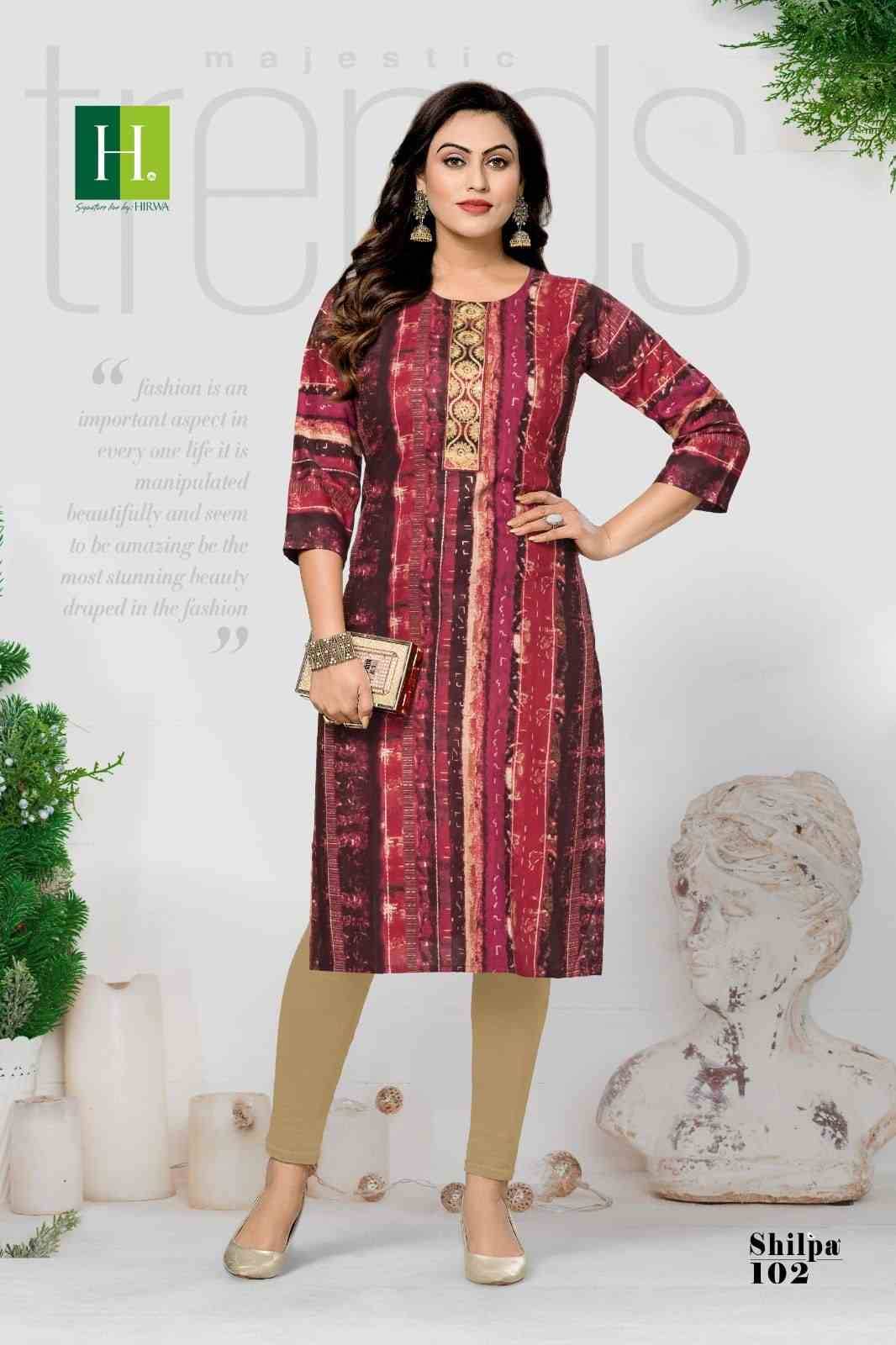 Shilpa By Hirwa 101 To 104 Series Designer Stylish Fancy Colorful Beautiful Party Wear & Ethnic Wear Collection Rayon Foil Kurtis At Wholesale Price
