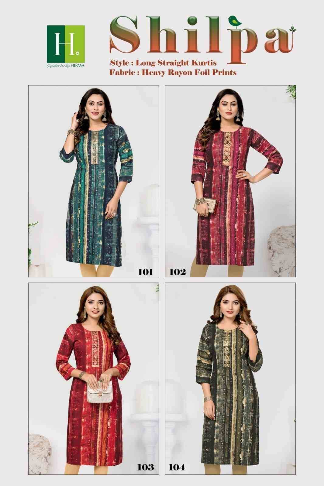 Shilpa By Hirwa 101 To 104 Series Designer Stylish Fancy Colorful Beautiful Party Wear & Ethnic Wear Collection Rayon Foil Kurtis At Wholesale Price