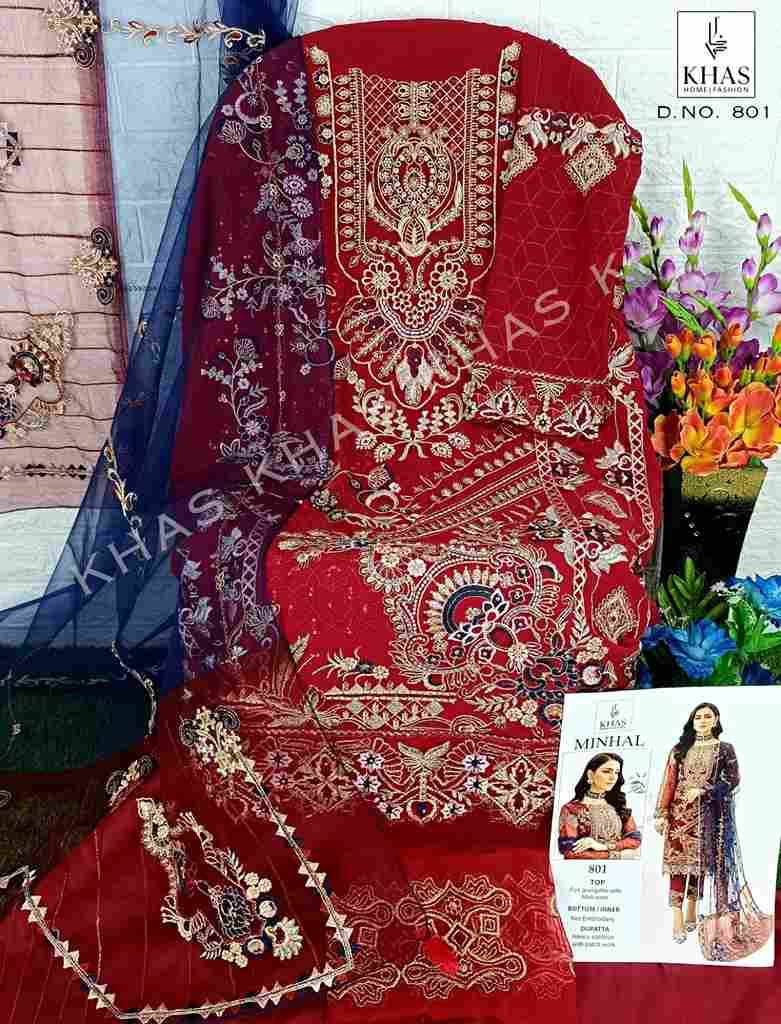 Minhal By Khas 801 To 803 Series Designer Pakistani Suits Beautiful Stylish Fancy Colorful Party Wear & Occasional Wear Faux Georgette With Embroidery Dresses At Wholesale Price