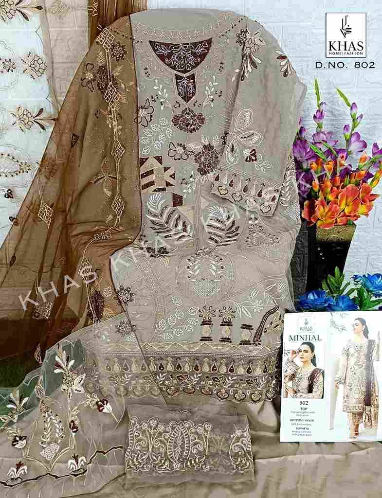 Minhal By Khas 801 To 803 Series Designer Pakistani Suits Beautiful Stylish Fancy Colorful Party Wear & Occasional Wear Faux Georgette With Embroidery Dresses At Wholesale Price