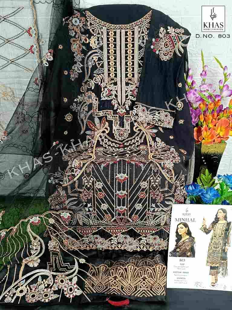 Minhal By Khas 801 To 803 Series Designer Pakistani Suits Beautiful Stylish Fancy Colorful Party Wear & Occasional Wear Faux Georgette With Embroidery Dresses At Wholesale Price