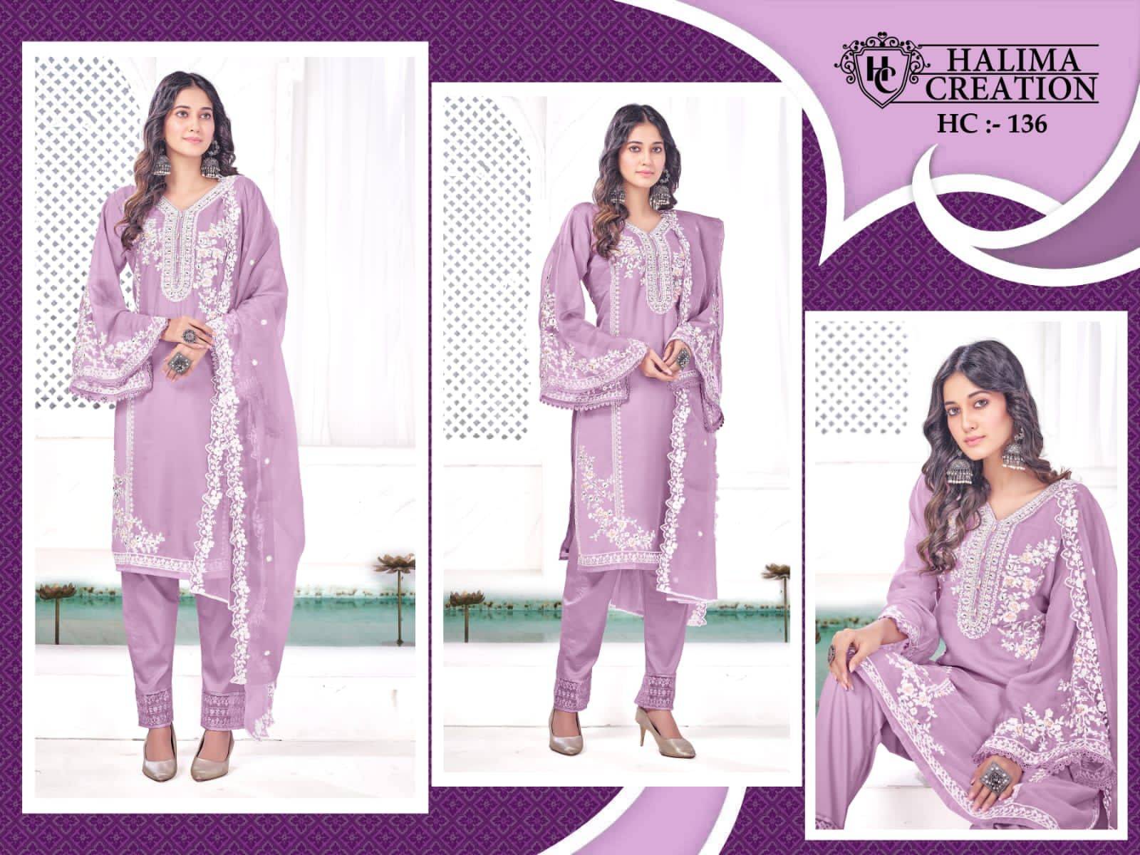 Halima 136 Colours By Fashid Wholesale 136-A To 136-C Series Pakistani Suits Beautiful Fancy Colorful Stylish Party Wear & Occasional Wear Pure Organza With Embroidery Dresses At Wholesale Price