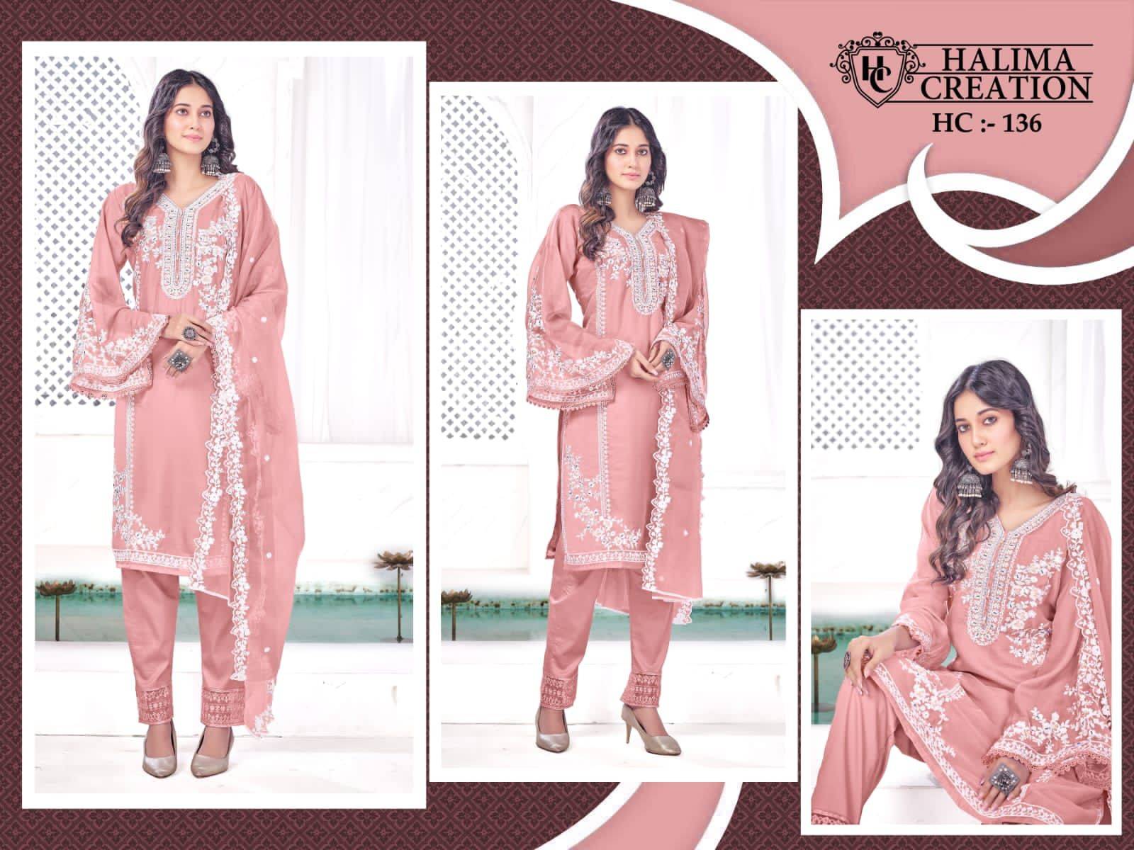 Halima 136 Colours By Fashid Wholesale 136-A To 136-C Series Pakistani Suits Beautiful Fancy Colorful Stylish Party Wear & Occasional Wear Pure Organza With Embroidery Dresses At Wholesale Price