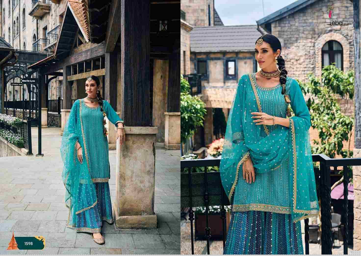 Mehak By Eba Lifestyle 1596 To 1599 Series Sharara Suits Beautiful Fancy Colorful Stylish Party Wear & Occasional Wear Faux Georgette With Embroidery Dresses At Wholesale Price