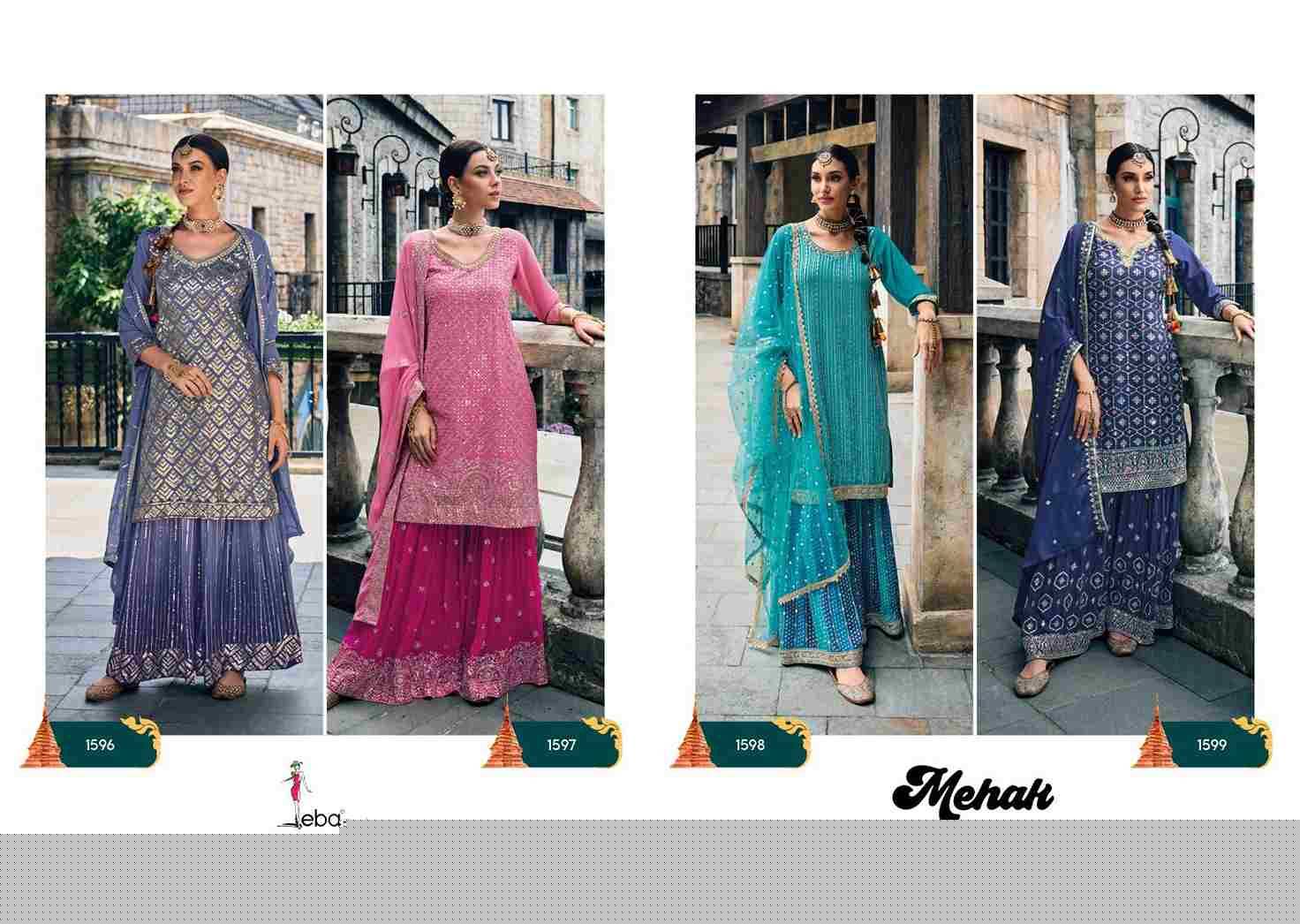Mehak By Eba Lifestyle 1596 To 1599 Series Sharara Suits Beautiful Fancy Colorful Stylish Party Wear & Occasional Wear Faux Georgette With Embroidery Dresses At Wholesale Price