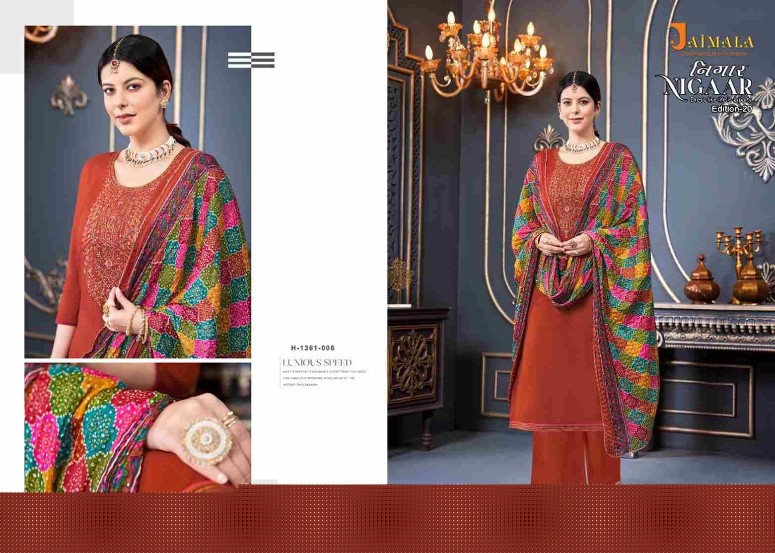 Nigaar Vol-20 By Jaimala 1361-001 To 1361-008 Series Designer Festive Suits Beautiful Fancy Stylish Colorful Party Wear & Occasional Wear Pure Rayon Slub Dresses At Wholesale Price