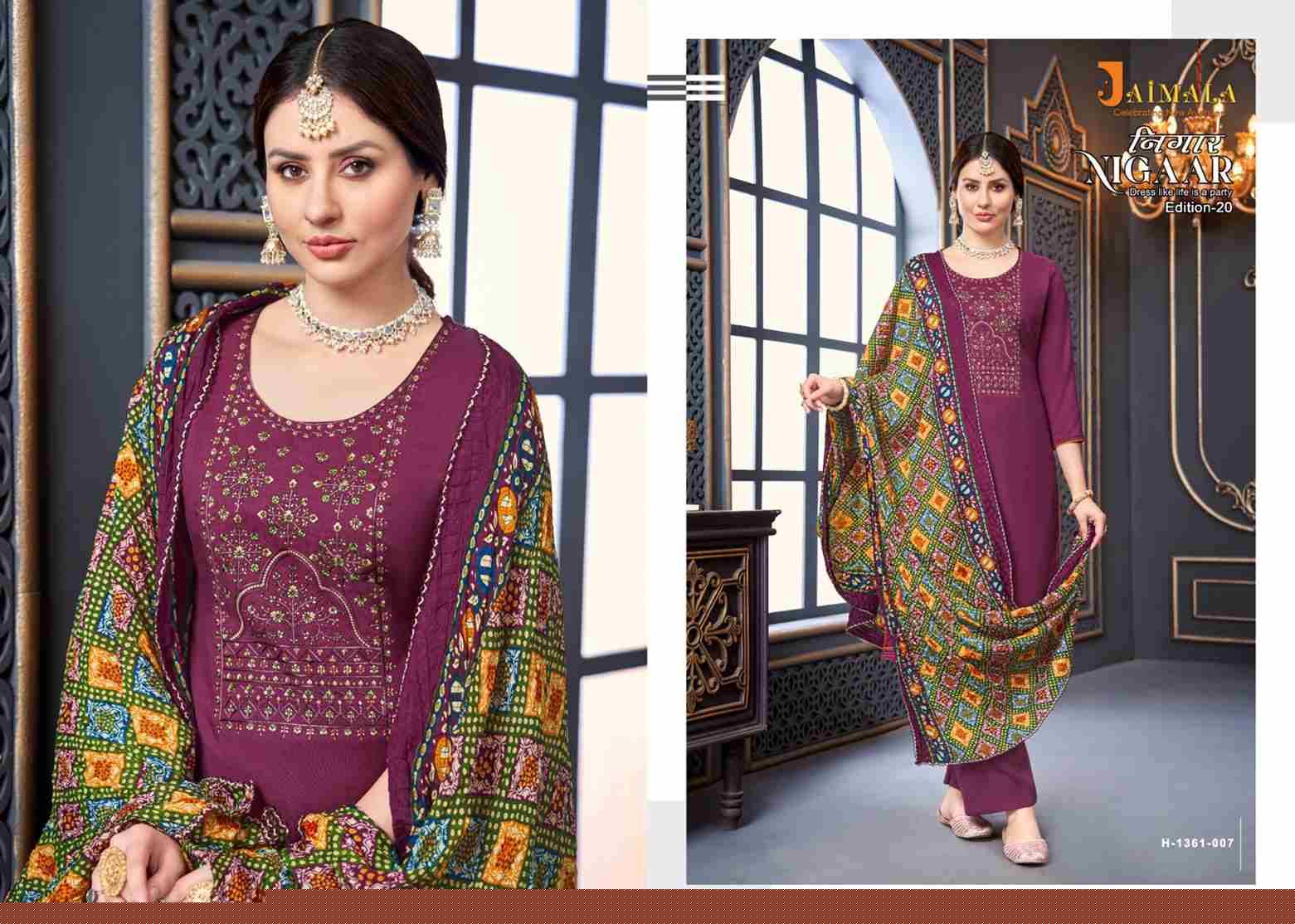 Nigaar Vol-20 By Jaimala 1361-001 To 1361-008 Series Designer Festive Suits Beautiful Fancy Stylish Colorful Party Wear & Occasional Wear Pure Rayon Slub Dresses At Wholesale Price