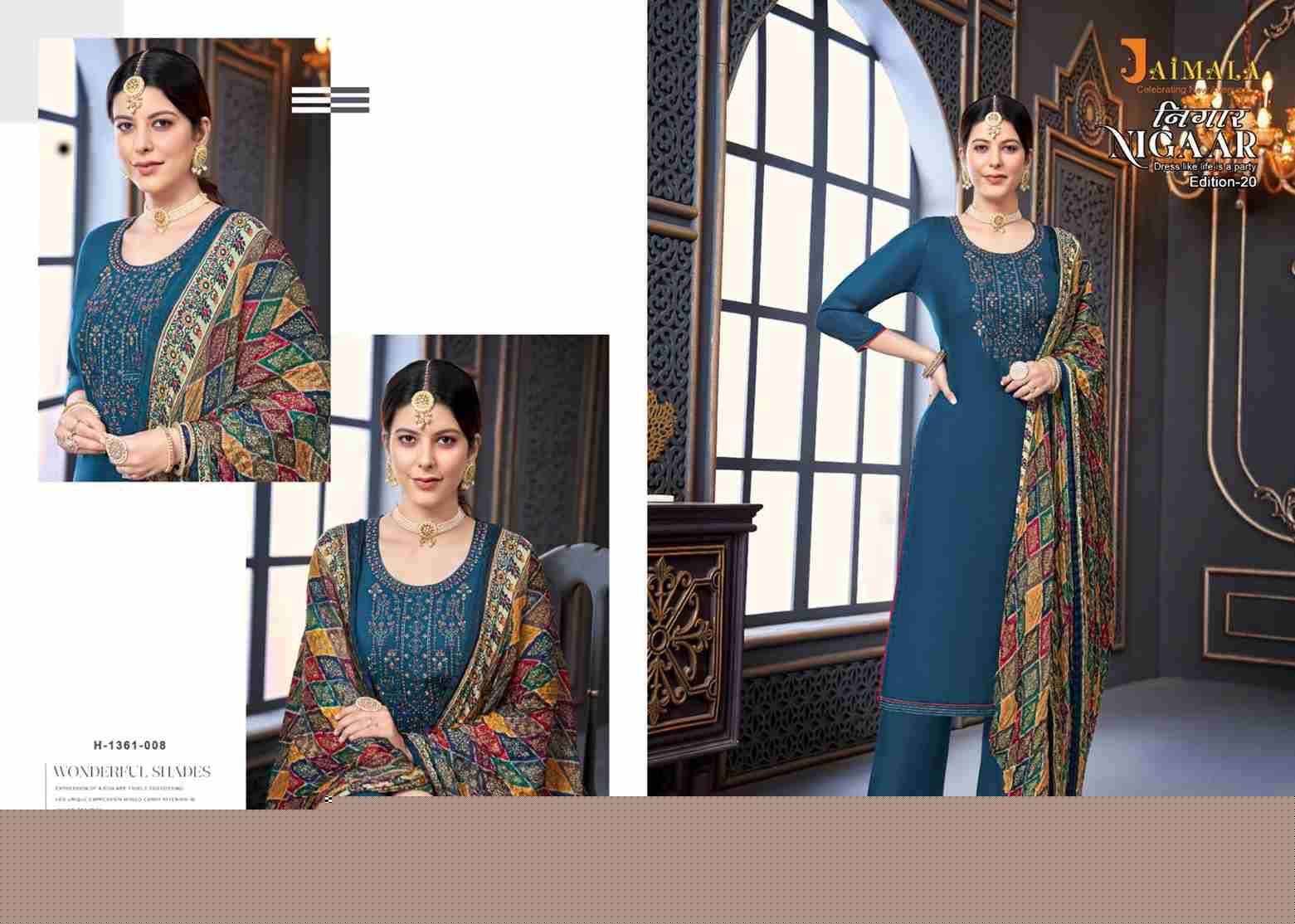 Nigaar Vol-20 By Jaimala 1361-001 To 1361-008 Series Designer Festive Suits Beautiful Fancy Stylish Colorful Party Wear & Occasional Wear Pure Rayon Slub Dresses At Wholesale Price