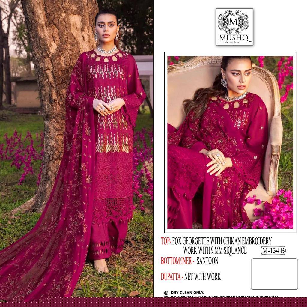 Mushq Hit Design 134 Colours By Mushq 134-A To 134-B Series Designer Pakistani Suits Beautiful Fancy Colorful Stylish Party Wear & Occasional Wear Heavy Georgette Embroidered Dresses At Wholesale Price