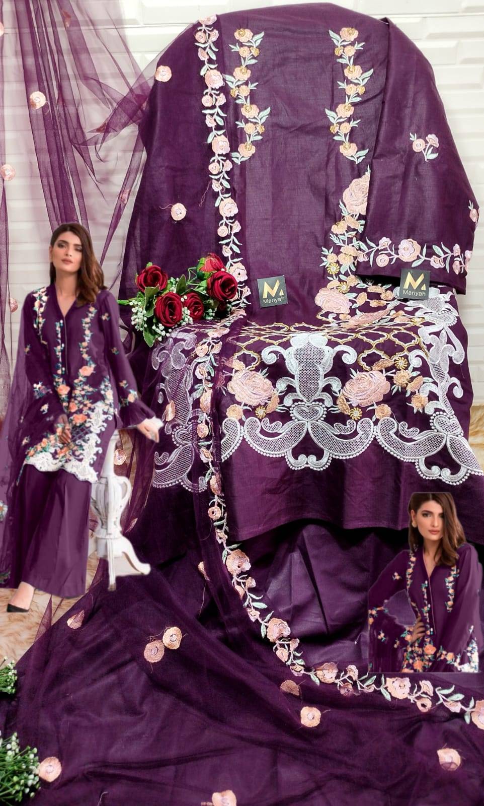Mariyah Hit Design M-131 By Mariyah Designer Pakistani Suits Beautiful Fancy Stylish Colorful Party Wear & Occasional Wear Pure Cotton Embroidery Dresses At Wholesale Price