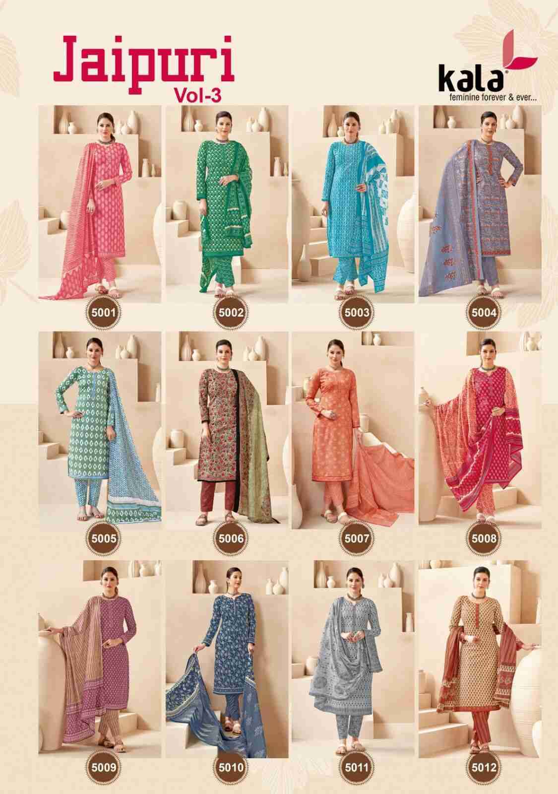 Jaipuri Vol-3 By Kala 5001 To 5012 Series Beautiful Suits Colorful Stylish Fancy Casual Wear & Ethnic Wear Pure Cotton Print Dresses At Wholesale Price
