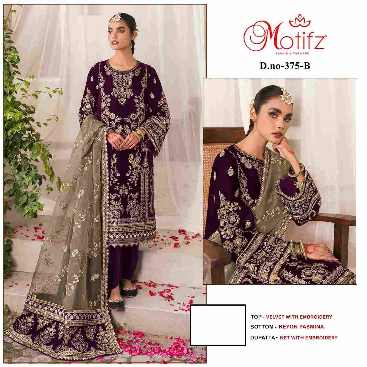 Motifz Hit Design 375 Colours By Motifz 375-A To 375-D Series Beautiful Pakistani Suits Colorful Stylish Fancy Casual Wear & Ethnic Wear Heavy Velvet Embroidered Dresses At Wholesale Price