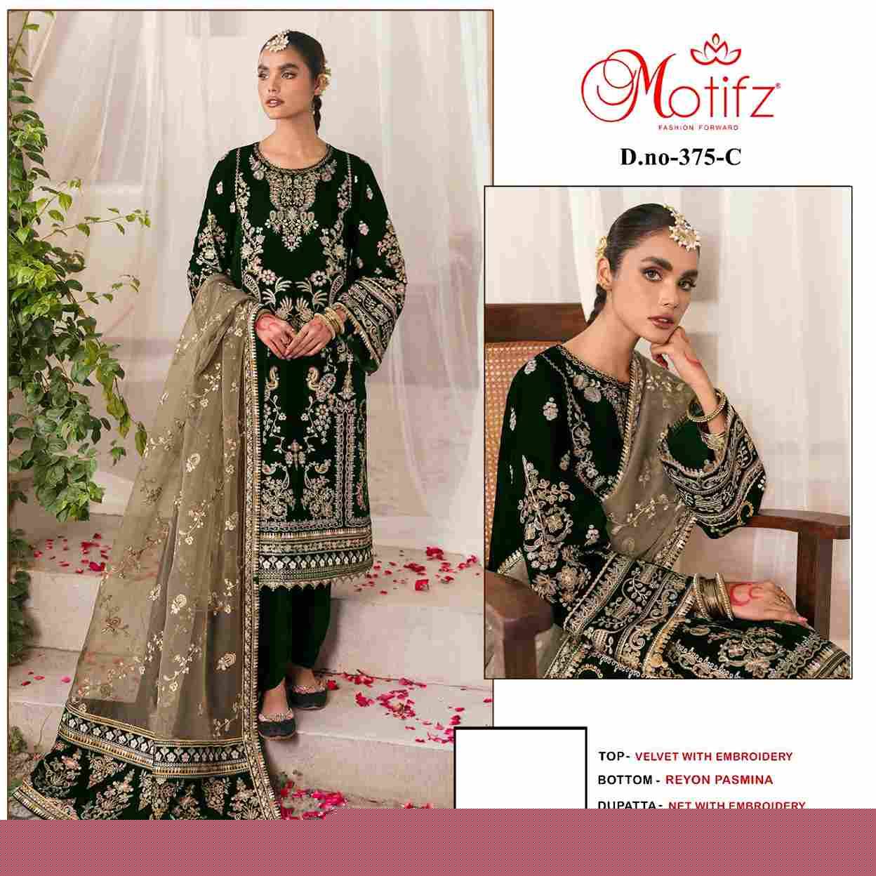 Motifz Hit Design 375 Colours By Motifz 375-A To 375-D Series Beautiful Pakistani Suits Colorful Stylish Fancy Casual Wear & Ethnic Wear Heavy Velvet Embroidered Dresses At Wholesale Price