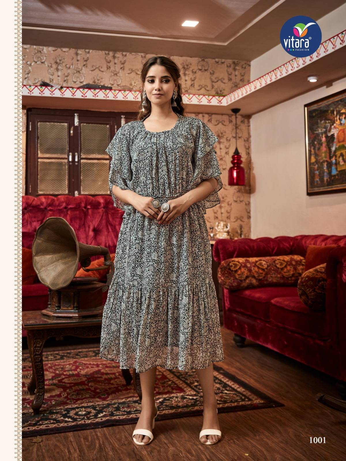 Oregan By Vitara 1001 To 1004 Series Designer Stylish Fancy Colorful Beautiful Party Wear & Ethnic Wear Collection Faux Georgette Print Kurtis At Wholesale Price