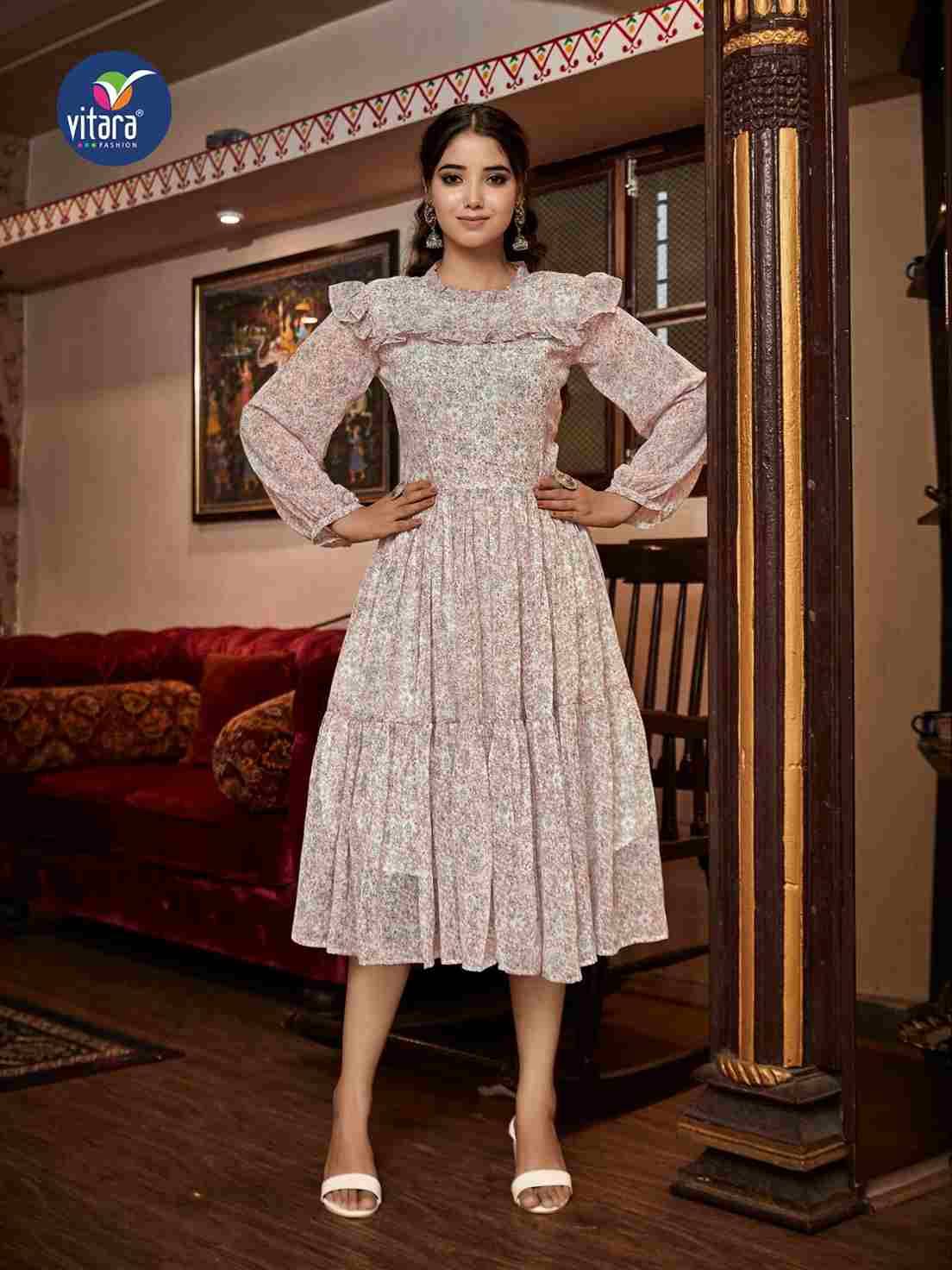 Oregan By Vitara 1001 To 1004 Series Designer Stylish Fancy Colorful Beautiful Party Wear & Ethnic Wear Collection Faux Georgette Print Kurtis At Wholesale Price