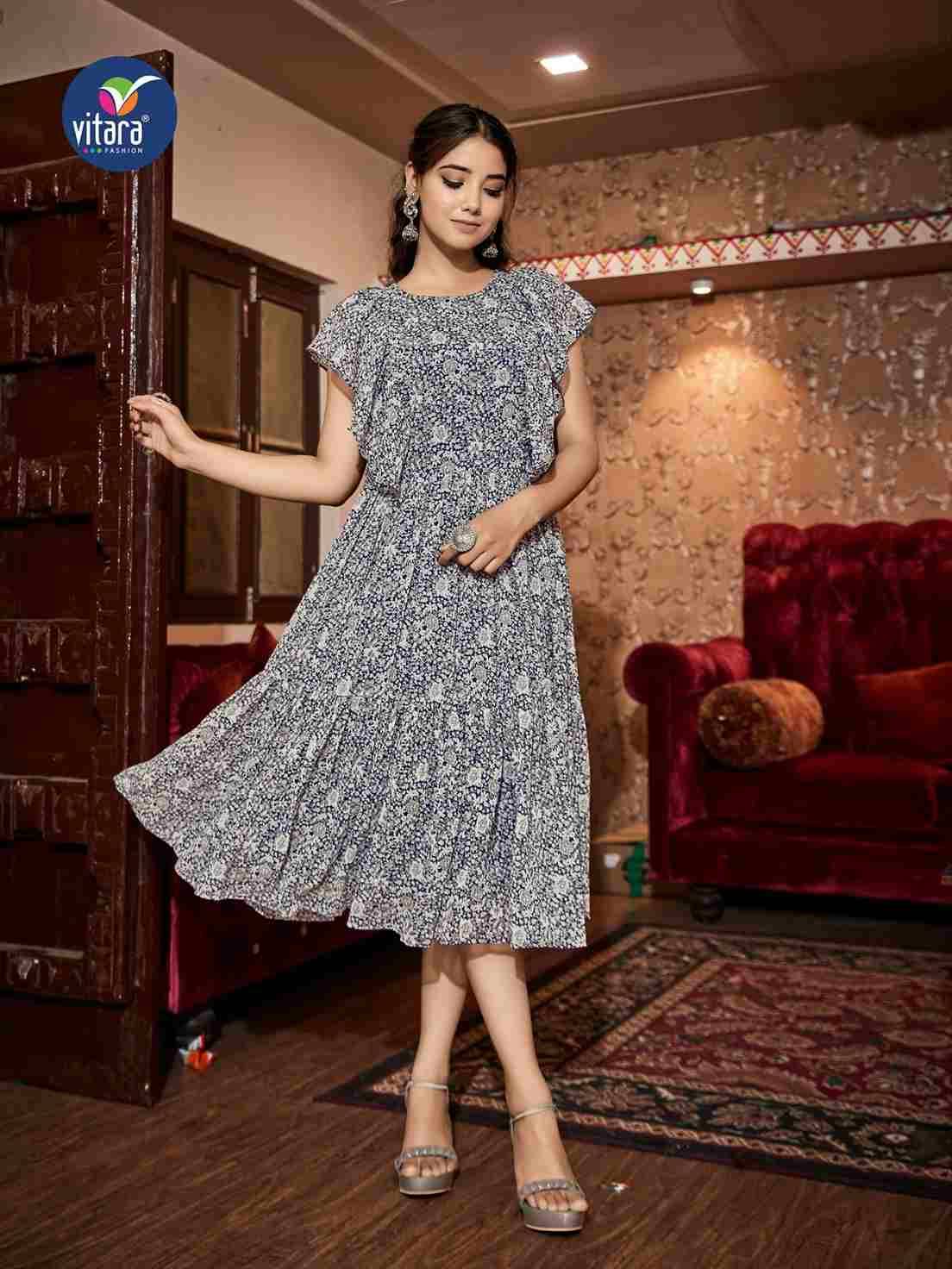 Oregan By Vitara 1001 To 1004 Series Designer Stylish Fancy Colorful Beautiful Party Wear & Ethnic Wear Collection Faux Georgette Print Kurtis At Wholesale Price