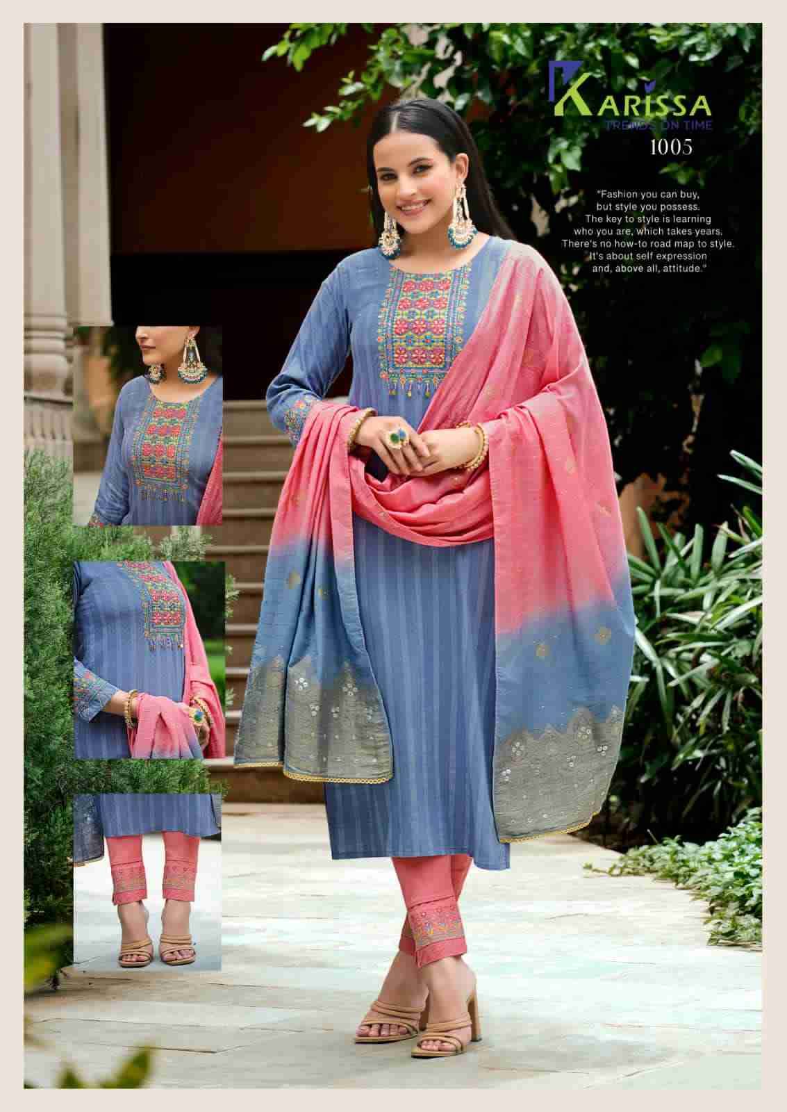 Anushka By Karissa 1001 To 1006 Series Beautiful Stylish Festive Suits Fancy Colorful Casual Wear & Ethnic Wear & Ready To Wear Viscose Rayon Dresses At Wholesale Price