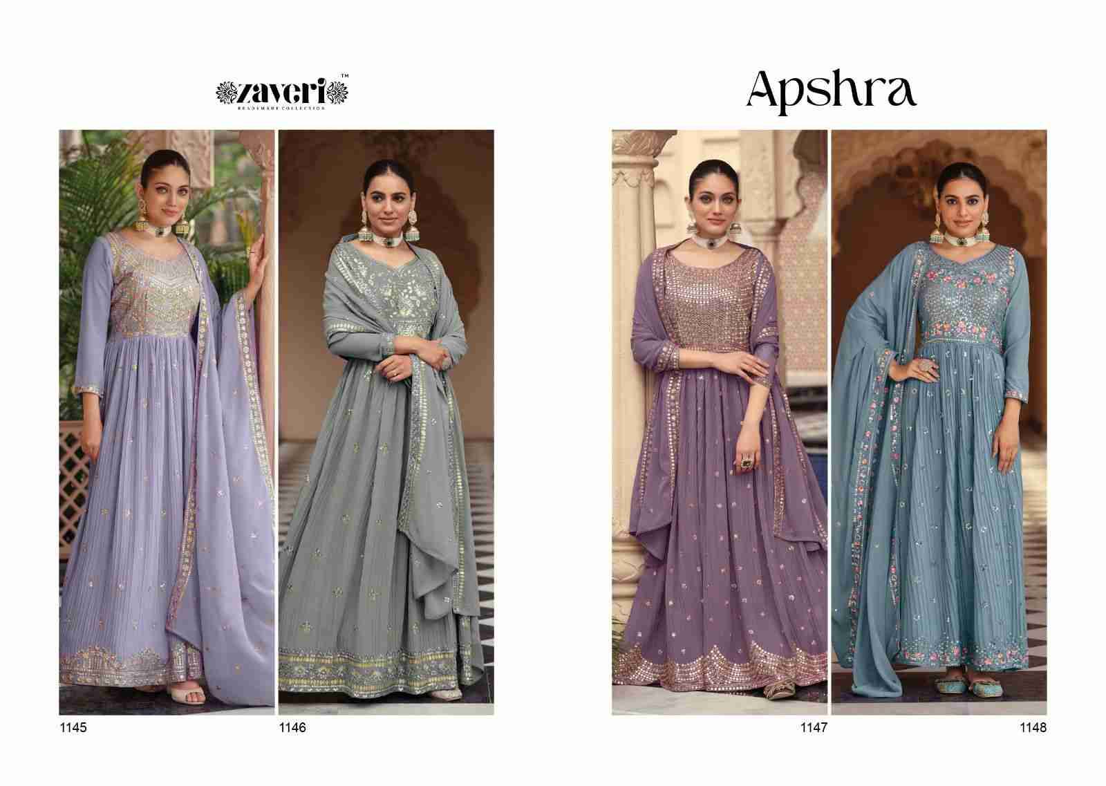 Apsara By Zaveri 1145 To 1148 Series Beautiful Stylish Fancy Colorful Casual Wear & Ethnic Wear Georgette Embroidery Gowns With Dupatta At Wholesale Price