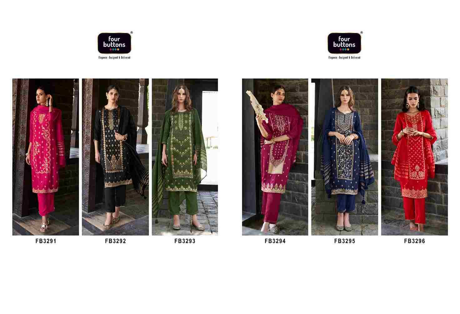 Royalty Vol-5 By Four Buttons 3291 To 3296 Series Beautiful Stylish Festive Suits Fancy Colorful Casual Wear & Ethnic Wear & Ready To Wear Pure Dola Silk Dresses At Wholesale Price