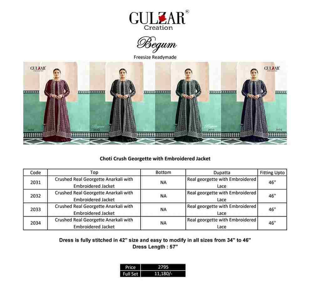 Begum By Gulzar 2031 To 2034 Series Beautiful Stylish Fancy Colorful Casual Wear & Ethnic Wear Georgette Embroidery Gowns With Dupatta At Wholesale Price