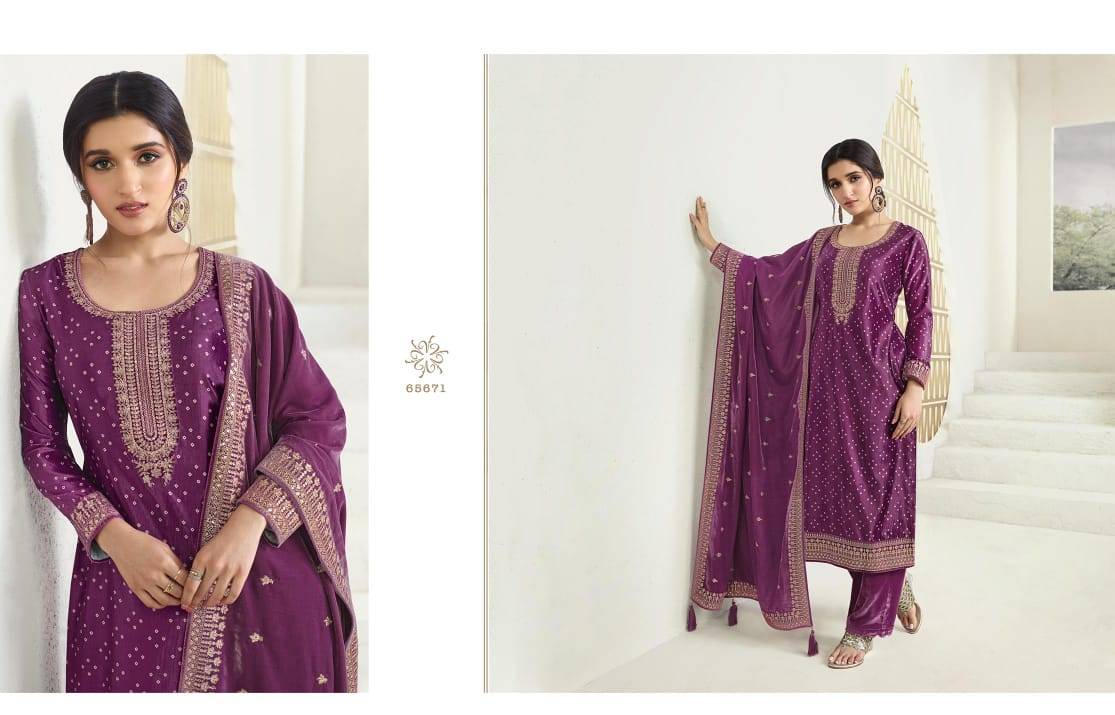 Kanval By Vinay Fashion 65671 To 65676 Series Beautiful Festive Suits Colorful Stylish Fancy Casual Wear & Ethnic Wear Velvet Embroidered Dresses At Wholesale Price