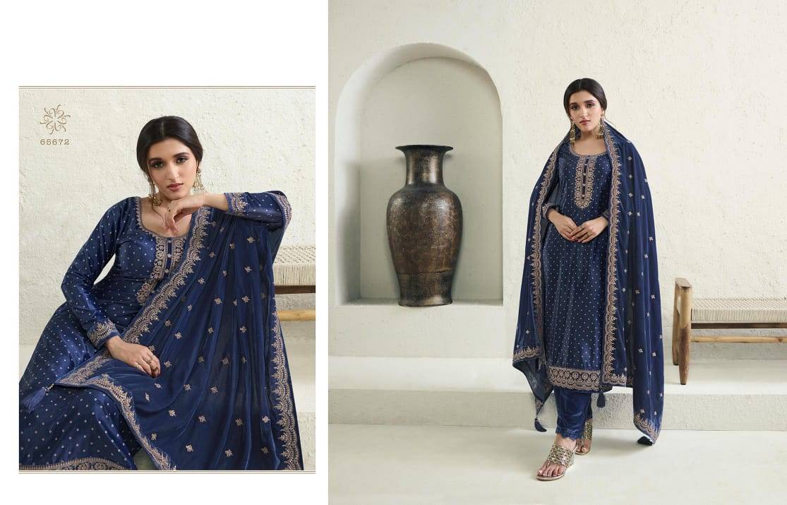 Kanval By Vinay Fashion 65671 To 65676 Series Beautiful Festive Suits Colorful Stylish Fancy Casual Wear & Ethnic Wear Velvet Embroidered Dresses At Wholesale Price