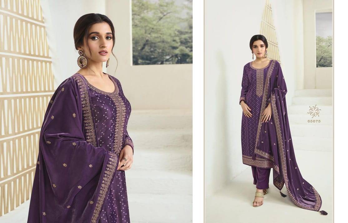 Kanval By Vinay Fashion 65671 To 65676 Series Beautiful Festive Suits Colorful Stylish Fancy Casual Wear & Ethnic Wear Velvet Embroidered Dresses At Wholesale Price