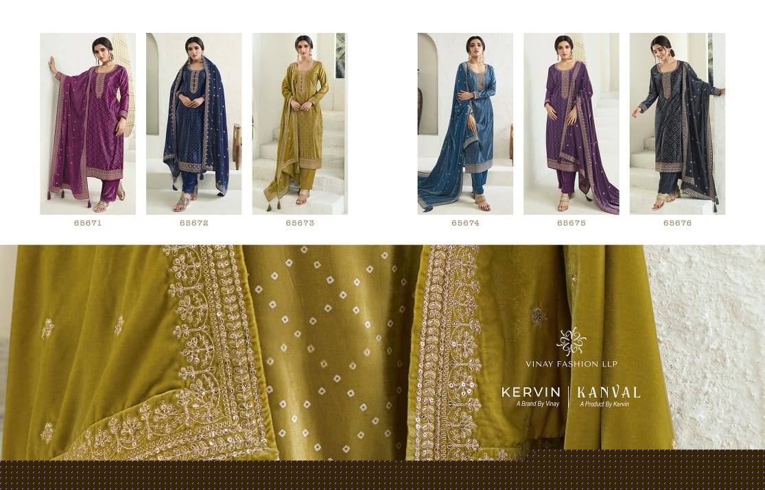 Kanval By Vinay Fashion 65671 To 65676 Series Beautiful Festive Suits Colorful Stylish Fancy Casual Wear & Ethnic Wear Velvet Embroidered Dresses At Wholesale Price