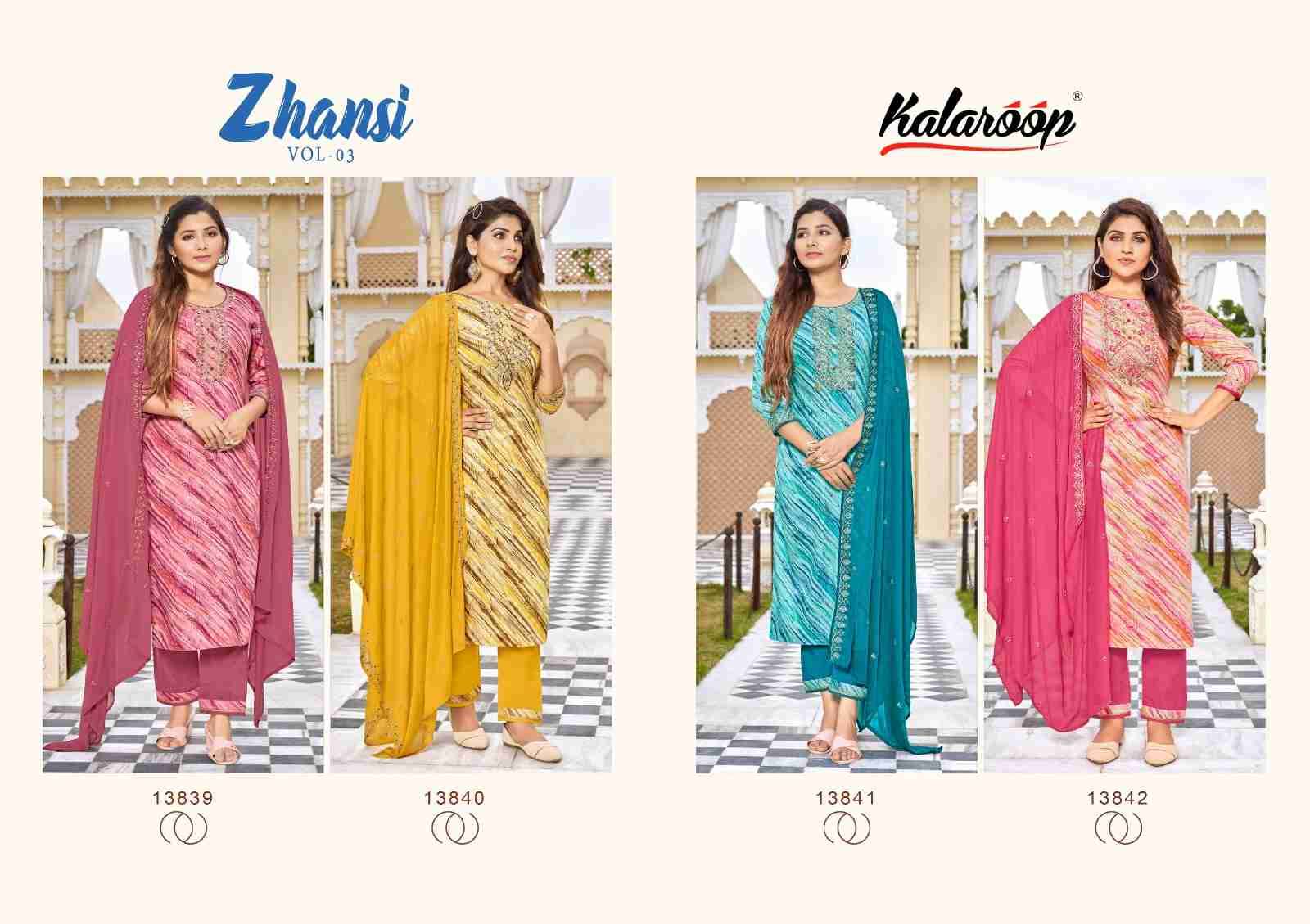 Zhansi Vol-3 By Kalaroop 13839 To 13842 Series Beautiful Festive Suits Colorful Stylish Fancy Casual Wear & Ethnic Wear Jam Cotton Dresses At Wholesale Price