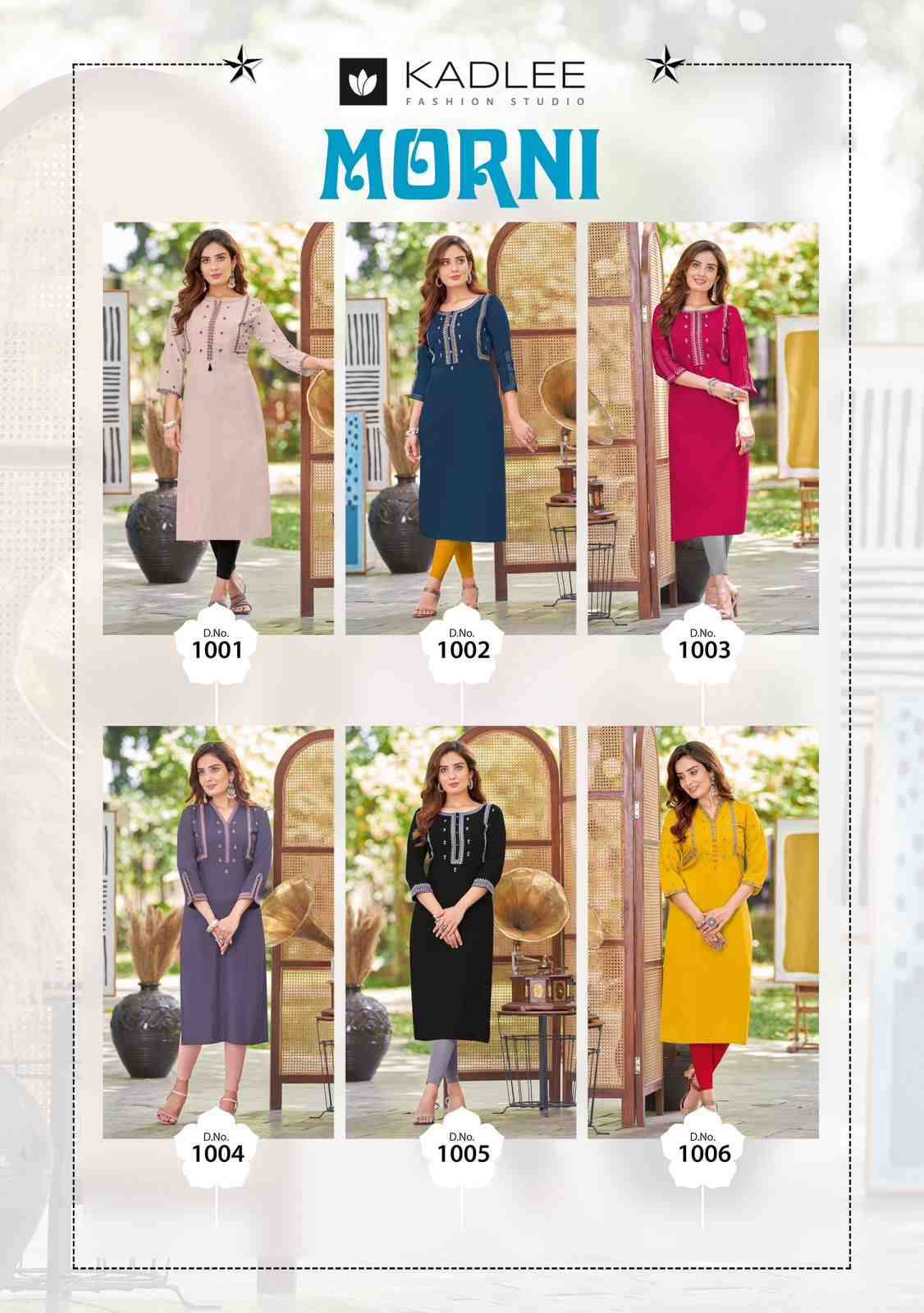 Morni By Kadlee 1001 To 1006 Series Designer Stylish Fancy Colorful Beautiful Party Wear & Ethnic Wear Collection Heavy Rayon Embroidered Kurtis At Wholesale Price
