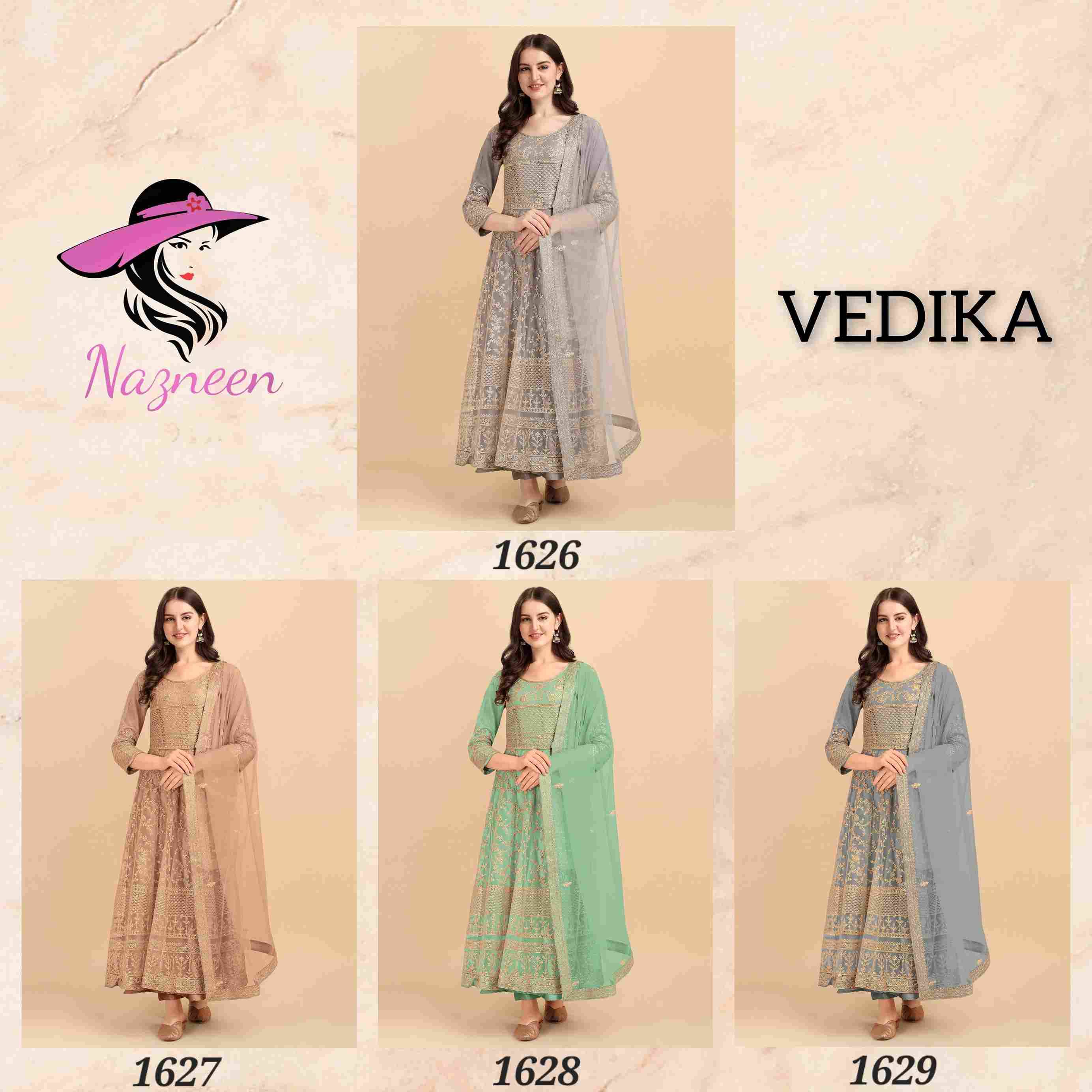 Vedika By Nazneen 1626 To 1629 Series Beautiful Festive Suits Colorful Stylish Fancy Casual Wear & Ethnic Wear Net Embroidered Dresses At Wholesale Price